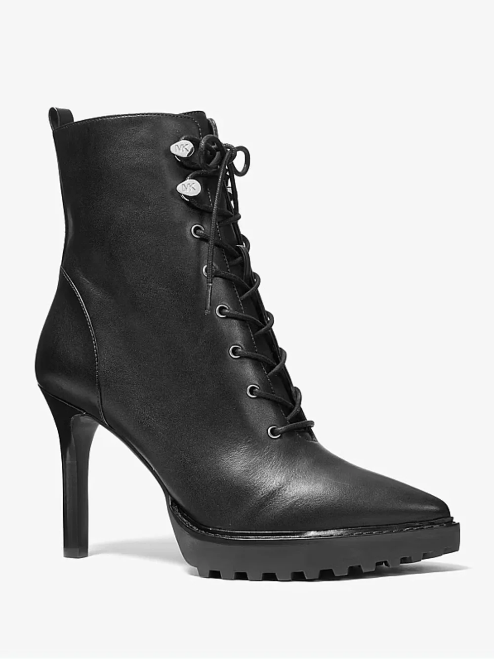 $295 NWOT Michael Kors Black Leather Kyle Lace-up Pointed Toe Edgy Ankle Boots 7
